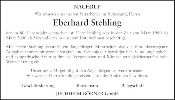 Traueranzeige von Eberhard Stehling von FZ