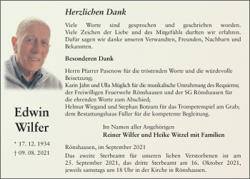 Traueranzeige von Edwin Wilfer von FZ