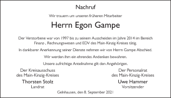 Traueranzeige von Egon Gampe von FZ