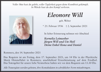 Traueranzeige von Eleonore Will von FZ