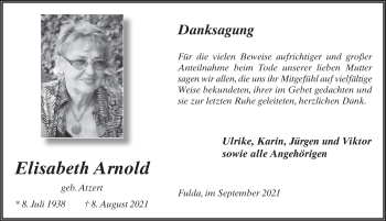 Traueranzeige von Elisabeth Arnold von FZ