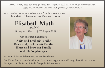 Traueranzeige von Elisabeth Muth von FZ