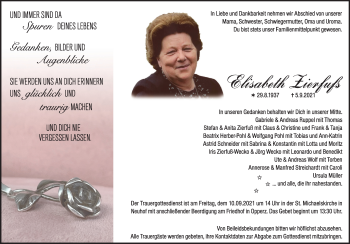 Traueranzeige von Elisabeth Zierfuß von FZ