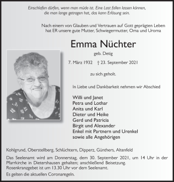 Traueranzeige von Emma Nüchter von FZ