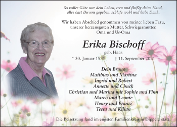 Traueranzeige von Erika Bischoff von FZ