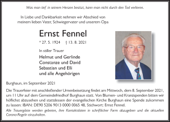 Traueranzeige von Ernst Fennel von FZ