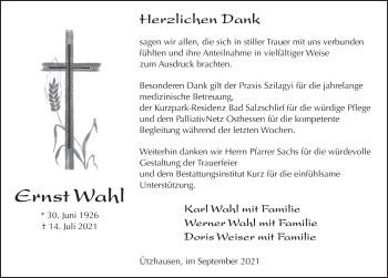 Traueranzeige von Ernst Wahl von FZ
