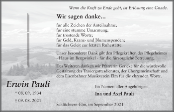 Traueranzeige von Erwin Pauli von FZ