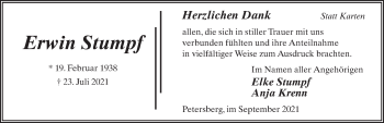 Traueranzeige von Erwin Stumpf von FZ