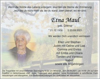 Traueranzeige von Etna Maul von FZ
