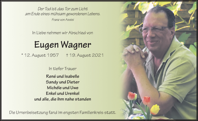  Traueranzeige für Eugen Wagner vom 08.09.2021 aus FZ