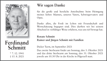 Traueranzeige von Ferdinand Schmitt von FZ