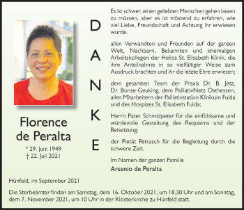 Traueranzeige von Florence de Peralta von FZ