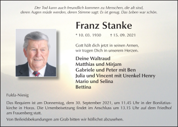 Traueranzeige von Franz Stanke von FZ