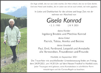 Traueranzeige von Gisela Konrad von FZ