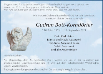 Traueranzeige von Gudrun Bott-Korndörfer von FZ