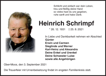 Traueranzeige von Heinrich Schrimpf von FZ