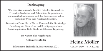 Traueranzeige von Heinz Möller von FZ