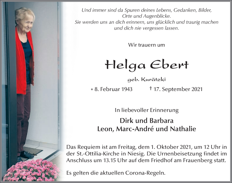  Traueranzeige für Helga Ebert vom 28.09.2021 aus FZ