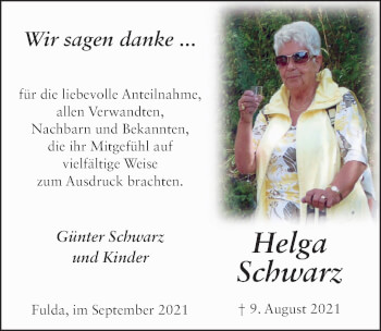 Traueranzeige von Helga Schwarz von FZ