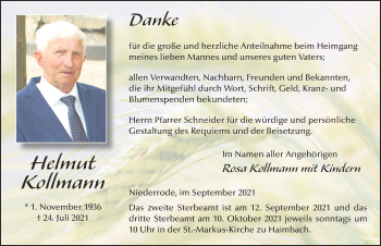 Traueranzeige von Helmut Kollmann von FZ