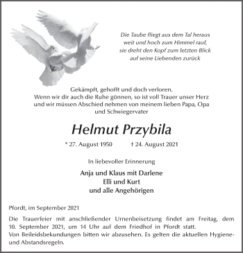 Traueranzeige von Helmut Przybila von FZ