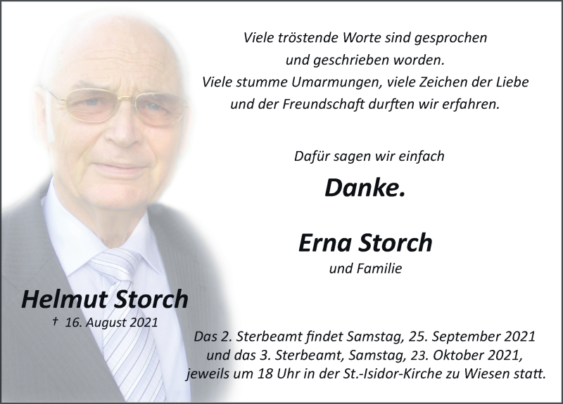  Traueranzeige für Helmut Storch vom 21.09.2021 aus FZ