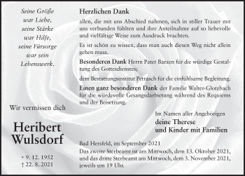 Traueranzeige von Heribert Wulsdorf von FZ