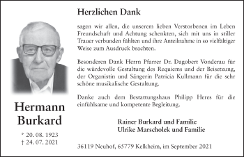 Traueranzeige von Hermann Burkard von FZ