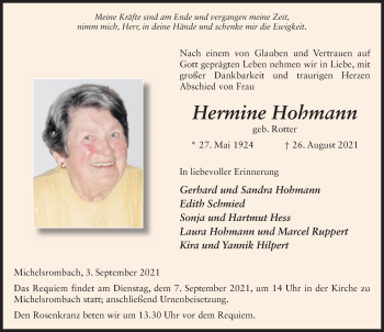 Traueranzeige von Hermine Hohmann von FZ