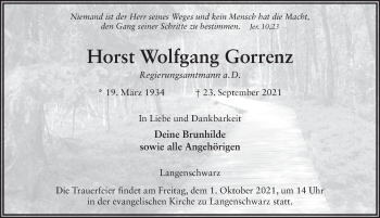 Traueranzeige von Horst Wolfgang Gorrenz von FZ