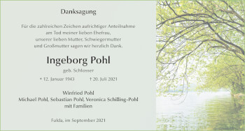Traueranzeige von Ingeborg Pohl von FZ