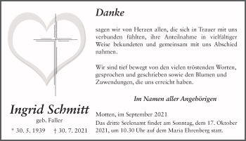 Traueranzeige von Ingrid Schmitt von FZ