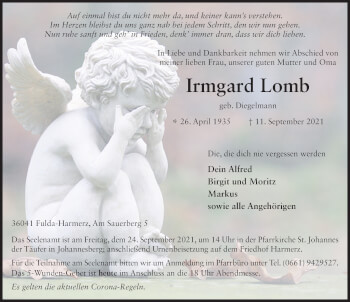Traueranzeige von Irmgard Lomb von FZ