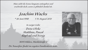 Traueranzeige von Joachim Wachs von FZ