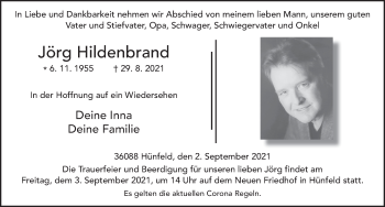 Traueranzeige von Jörg Hildenbrand von FZ