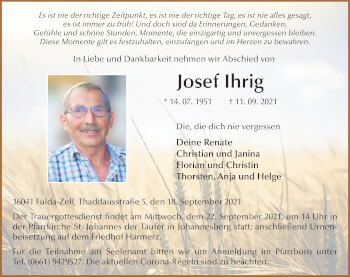 Traueranzeige von Josef Ihrig von FZ