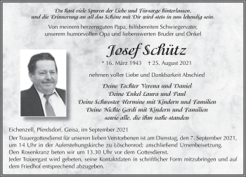 Traueranzeige von Josef Schütz von FZ