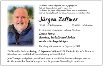 Traueranzeige von Jürgen Zellmer von FZ