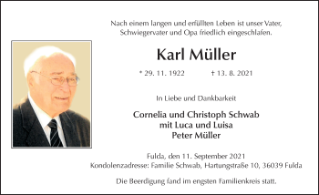 Traueranzeige von Karl Müller von FZ