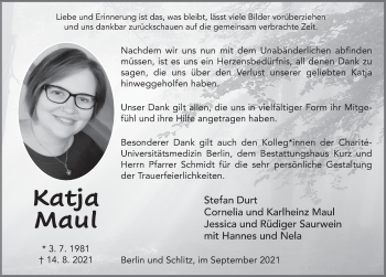 Traueranzeige von Katja Maul von FZ