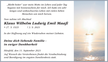 Traueranzeige von Klaus Wilhelm Ludwig Emil Maaß von FZ
