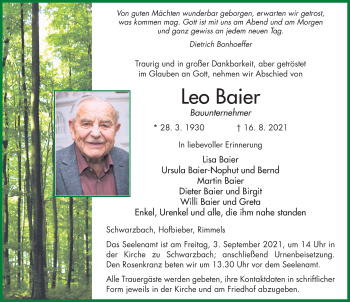 Traueranzeige von Leo Baier von FZ