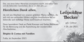 Traueranzeige von Leopoldine Becker von FZ