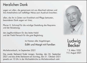 Traueranzeige von Ludwig Becker von FZ