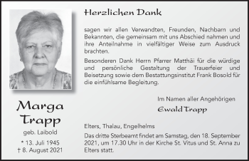 Traueranzeige von Marga Trapp von FZ