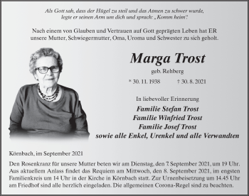 Traueranzeige von Marga Trost von FZ