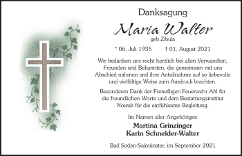 Traueranzeige von Maria Walter von FZ