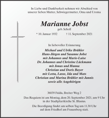 Traueranzeige von Marianne Jobst von FZ