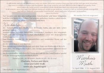 Traueranzeige von Markus Muth von FZ